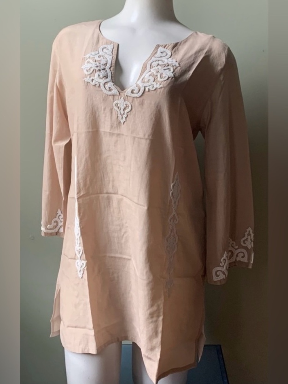 Armand Diradourian Silk Beaded Top with White Embroidery